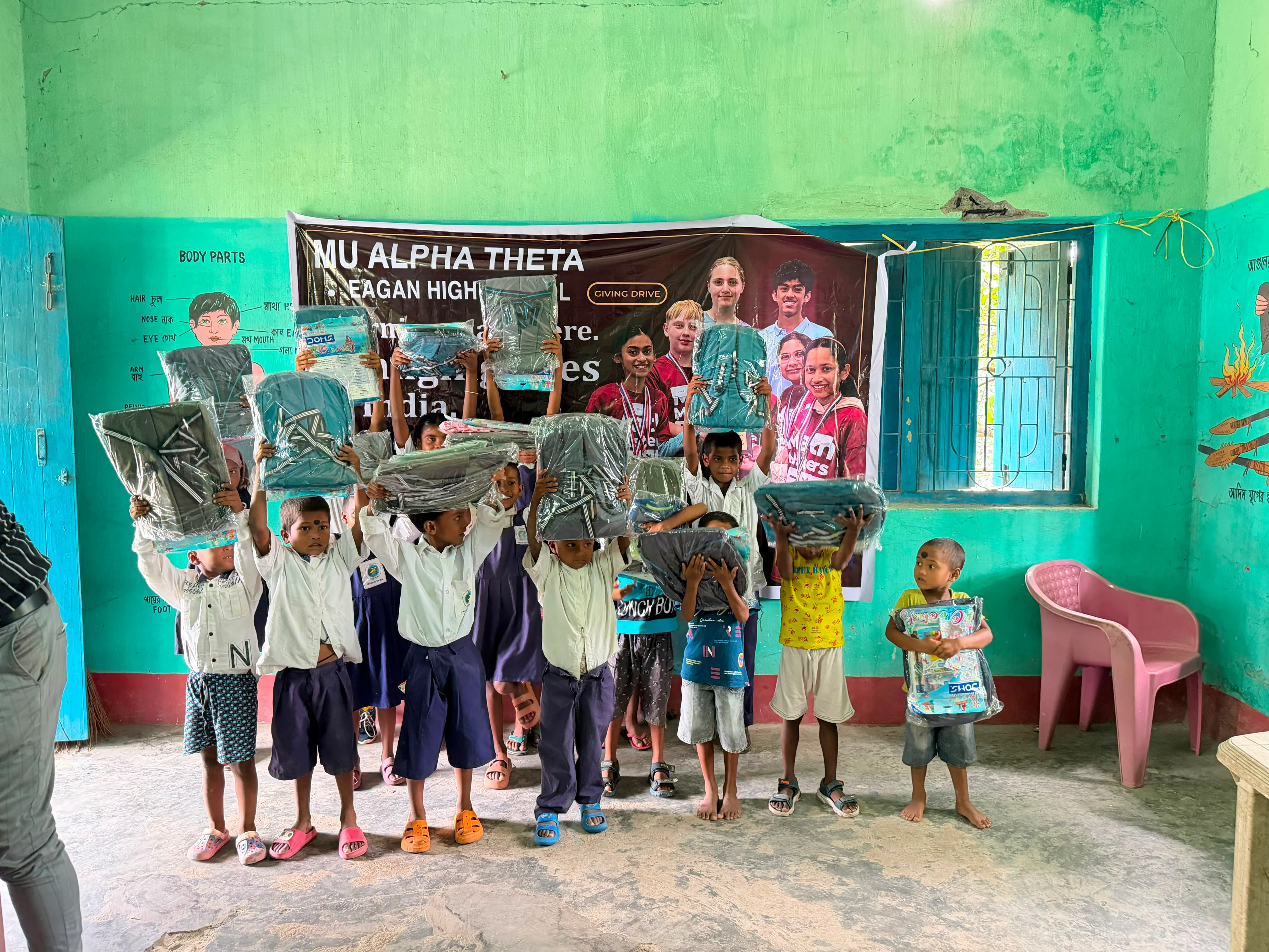 Volunteers and students at the Giving Drive